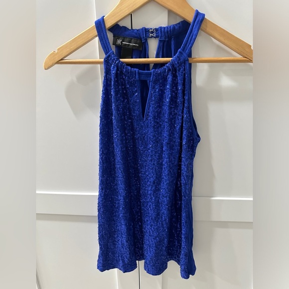 INC peephole blue sparkle halter top size small - Picture 1 of 3